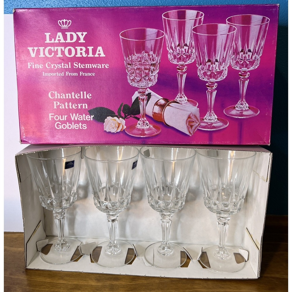 Lady Victoria Crystal Stemware "Chantelle" Set/4 Wine Glasses‎ 8.5oz  #2 Vintage